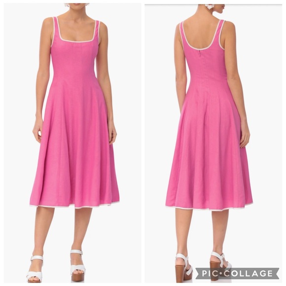 Avec Les Filles Dresses & Skirts - Avec Les Filles Contrast Edge Fit & Flare Midi Linen Blend Dress Size 10